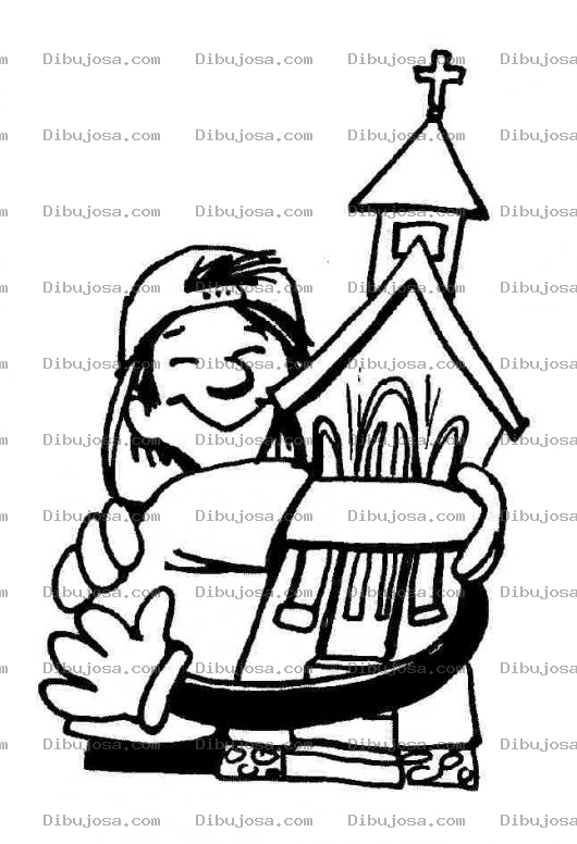 Dibujo para colorear Dibujo De Nino Abrazando Y Aferrado A La Iglesia Para Pintar Y Colorear