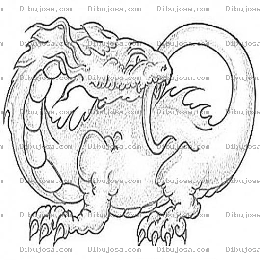 Dibujo para colorear Dibujo De Dragon Mordiendose Su Propia Cola Para Pintar Y Colorear