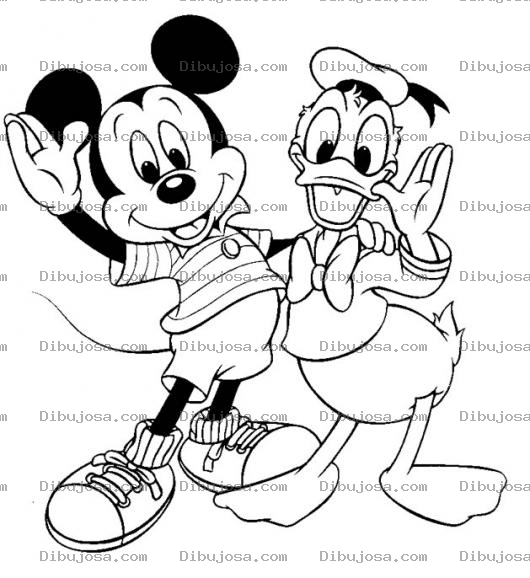 Dibujo para colorear Dibujo De Mickey Mouse Y Pato Donald Juntos Para Pintar Y Colorear