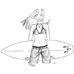 Dibujo para colorear Dibujo De Chica Surfista Para Pintar Y Colorear Mujer Con Tabla De Surf