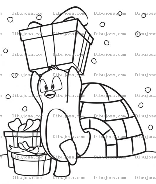 Dibujo para colorear Dibujo De Pinguino Saliendo De Un Igloo Con Regalos De Navidad Para Pintar Y Colorear