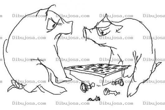 Dibujo para colorear Dibujo De Cerdos Enojados Por Jugar Ajedrez Para Pintar Y Colorear