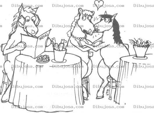 Dibujo para colorear Ojos Que No Ven Corazon Que No Siente Dibujo De Una Parejea De Caballos Comiendo En Un Restaurante Donde La Yegua Le Es Infiel A Su Caballo Para Pintar Y Colorear Infidelidad