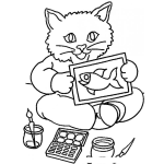 Dibujo para colorear Dibujo De Gato Dibujando Un Pescado Para Pintar Y Colorear
