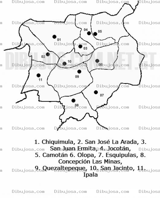 Dibujo para colorear Colorear Mapa de Chiquimula, Lamina de Chiquimula Guatemala