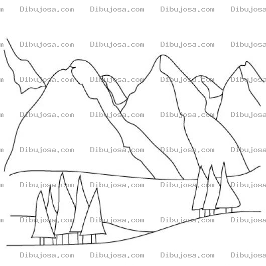 Dibujo para colorear Paisaje De Montanas Y Pinos Para Pintar Y Colorear