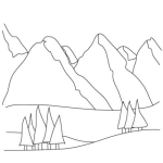 Dibujo para colorear Paisaje De Montanas Y Pinos Para Pintar Y Colorear