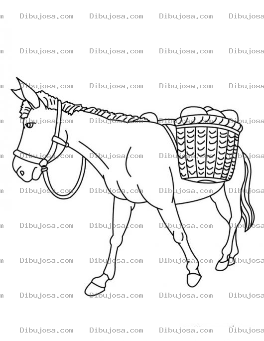 Dibujo para colorear Burro Con Carga Para Pintar Y Colorear