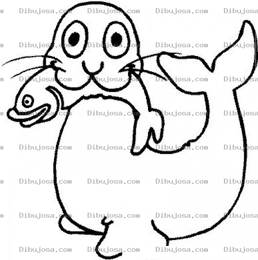 Dibujo para colorear Dibujo De Foca Con Pescado En La Boca Para Pintar Y Colorear