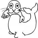 Dibujo para colorear Dibujo De Foca Con Pescado En La Boca Para Pintar Y Colorear