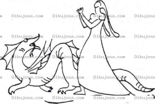 Dibujo para colorear Dibujo D Eun Dragon Con Una Mujer Para Pintar Y Colorear