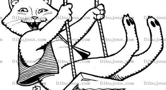 Dibujo para colorear Gata Feliz En Columpio Para Pintar Y Colorear