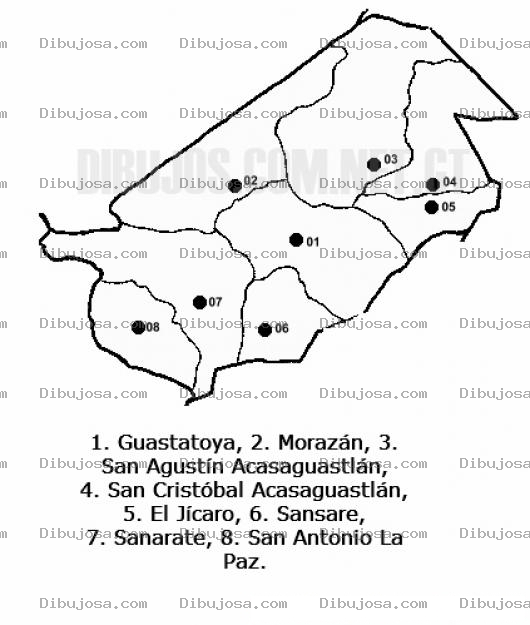 Dibujo para colorear Colorear Mapa del departamento de El Progreso, Lamina del Departamento del Progreso Guatemala