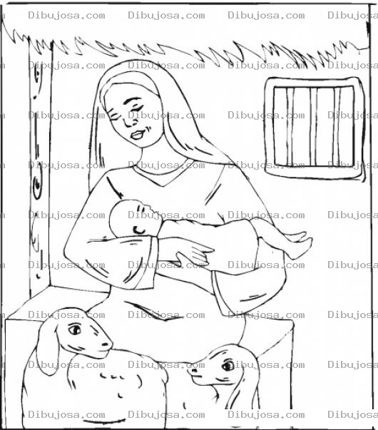 Dibujo para colorear Dibujo De La Virgen Maria Cargando A JESUS Para Pintar Y Colorear