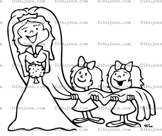 Dibujo para colorear Pajesitas De Bodas Dibujo De Dos Ninas Agarrandole La Cola A Una Novia Para En Su Boda Para Pintar Y Colorear