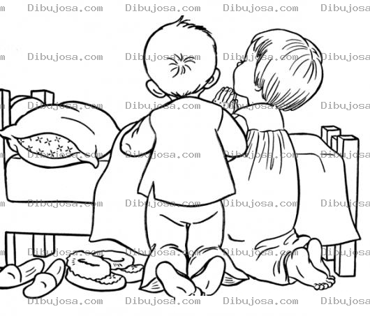 Dibujo para colorear Oracion Para Dormir Dibujo De Hermanitos Orando De Rodillas A La Orilla De La Cama Para Pintar Y Colorear