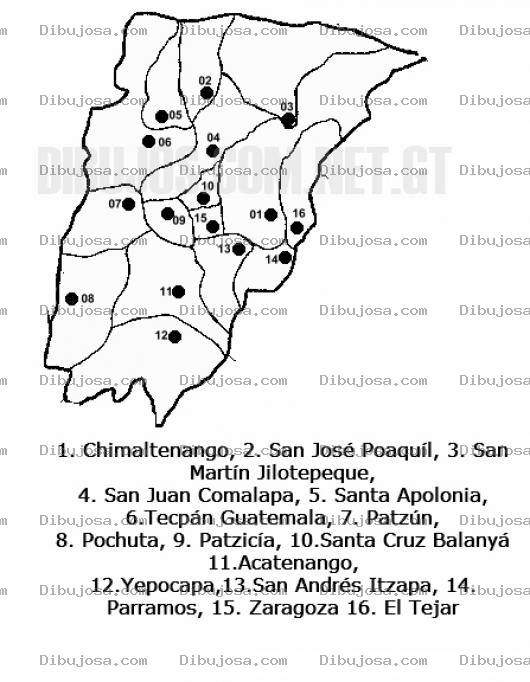 Dibujo para colorear Colorear Mapa del departamento de Chimaltenango, Lamina del Departamento de Chimaltenango Guatemala