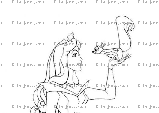 Dibujo para colorear Princesa Con Ardilla Para Pintar Y Colorear