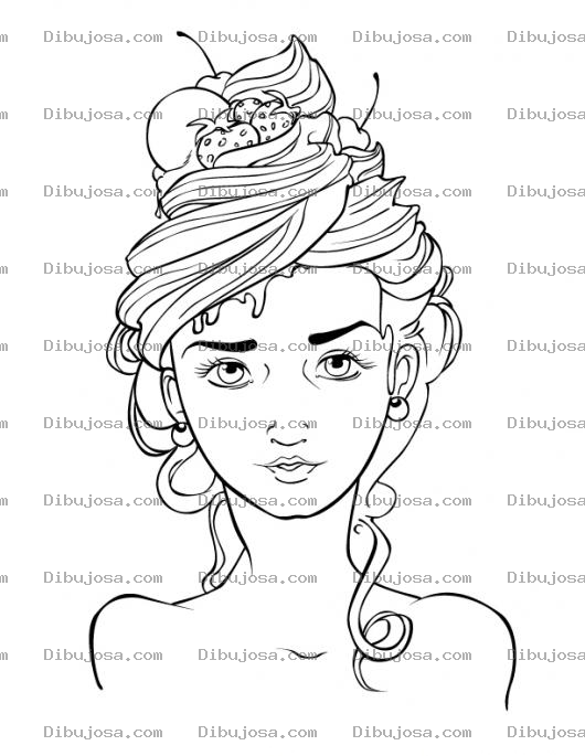 Dibujo para colorear Peinado De Frutas Para Pintar Y Colorear Dibujo De Mujer Con Pelo En Forma De Helado
