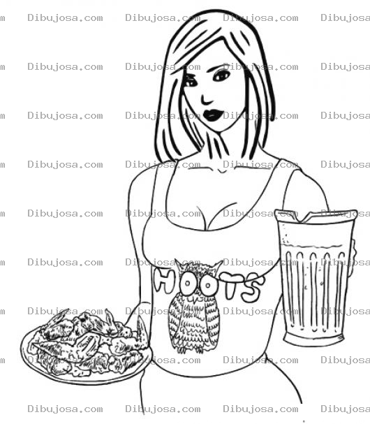 Dibujo para colorear Alitas Y Cerveza Dibujo De Chica De Hooters Para Pintar Y Colorear