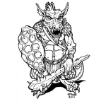 Dibujo para colorear Moustruo Guerrero Para Pintar Y Colorear Dibujo De Monstruo Cavernicola Con Escudo De Tortuga Y Mazo Con Puas