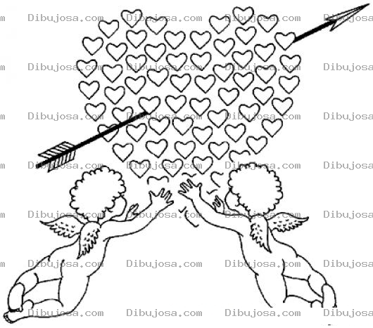 Dibujo para colorear Dibujo De Cupidos Con Muchos Corazones Para Pintar Y Colorear