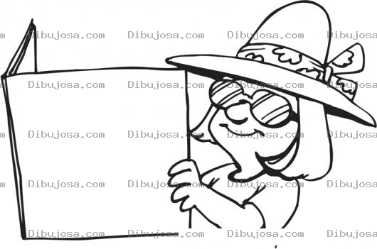 Dibujo para colorear Dibujo De Mujere Con Sombrero Y Anteojos De Sol Leyendo Una Revista Para Pintar Y Colorear