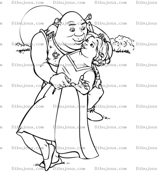 Dibujo para colorear Dibujo de Shrek besando a Fiona