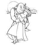 Dibujo para colorear Dibujo de Shrek besando a Fiona