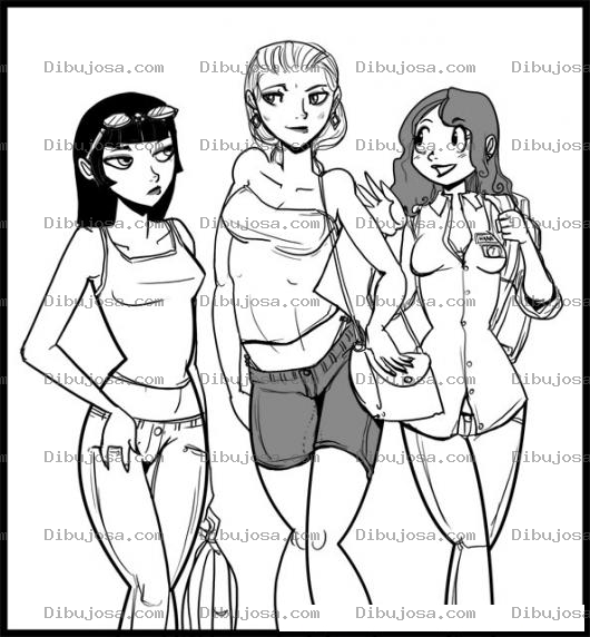 Dibujo para colorear Dibujo De Tres Amigas Bonitas Para Pintar Y Colorear