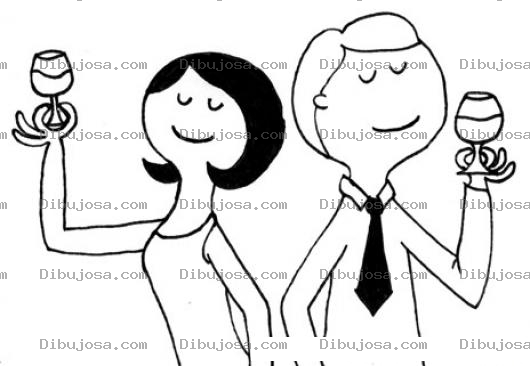 Dibujo para colorear Pareja De Esposos Brindando Con Copas De Vino Para Pintar Y Colorear