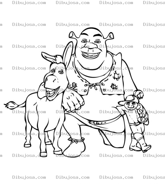 Dibujo para colorear Dibujo de Shrek con el burro y el gato