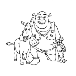 Dibujo para colorear Dibujo de Shrek con el burro y el gato