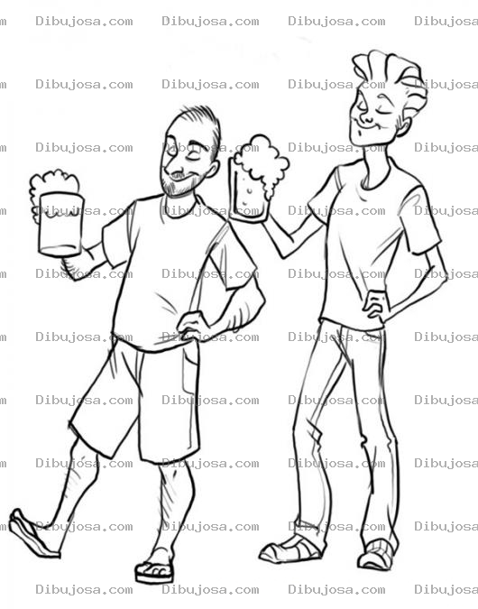 Dibujo para colorear Amigosborrachos Dibujos De Dos Bolos Tomando Cervezas Para Pintar Y Colorear