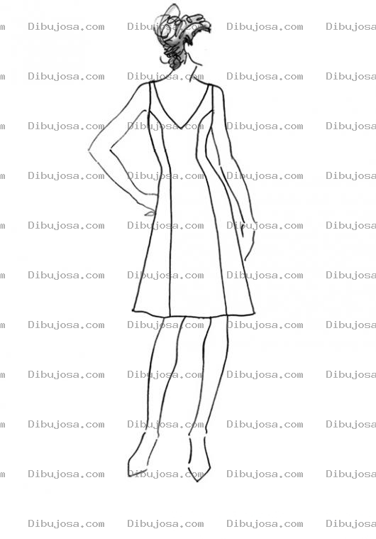 Dibujo para colorear Vestido Casual De Mujer Para Pintar Y Colorear