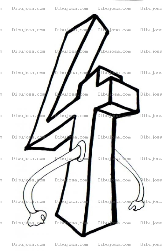 Dibujo para colorear 43d Dibujo Del Numero 4 En 3d Con Brazos Para Pintar Y Colorear