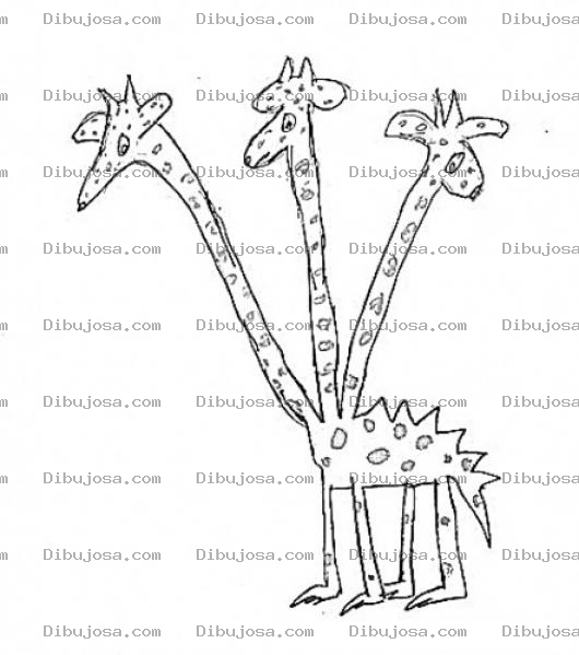 Dibujo para colorear Jirafa De Tres Cabezas Para Pintar Y Colorear