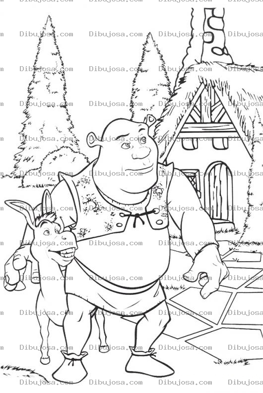 Dibujo para colorear Colorear a Shreck abrazando al burro