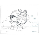 Dibujo para colorear Gordos Corriendo Dibujo De Una Pareja De Obesos Corriendo En La Playa Para Pintar Y Colorear Gorditos Trotando