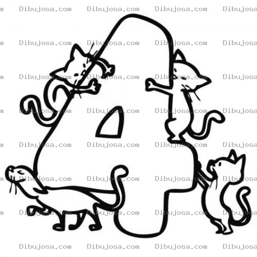 Dibujo para colorear Numero4 Dibujo De El Numero Cuatro Con 4 Gatos Para Pintar Y Colorear Numerocuatro