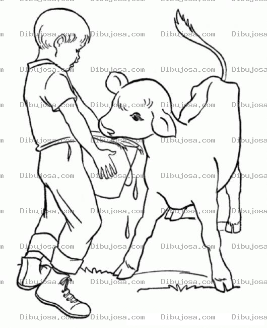 Dibujo para colorear Dibujo De Un Nino Dandole De Beber A Un Chivo En Una Cubeta De Agua Para Pintar Y Colorear