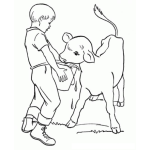 Dibujo para colorear Dibujo De Un Nino Dandole De Beber A Un Chivo En Una Cubeta De Agua Para Pintar Y Colorear