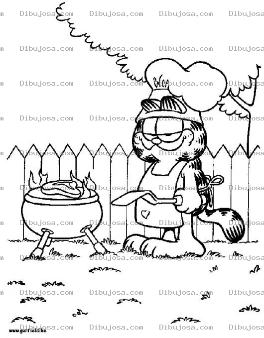 Dibujo para colorear Garfield Cocinero Dibujo De Garfield Cocinando Al Aire Libre Para Pintar Y Colorear A Garfield De Cheff