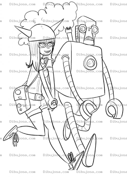 Dibujo para colorear Robot Para Mujeres Dibujo De Chica Con Su Robot Guradaespaldas Para Pintar Y Colorear