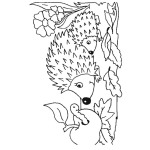 Dibujo para colorear Dibujo De Puercoespines Con Un Gusano En Una Manzana Para Pintar Y Colorear Cuercoespines