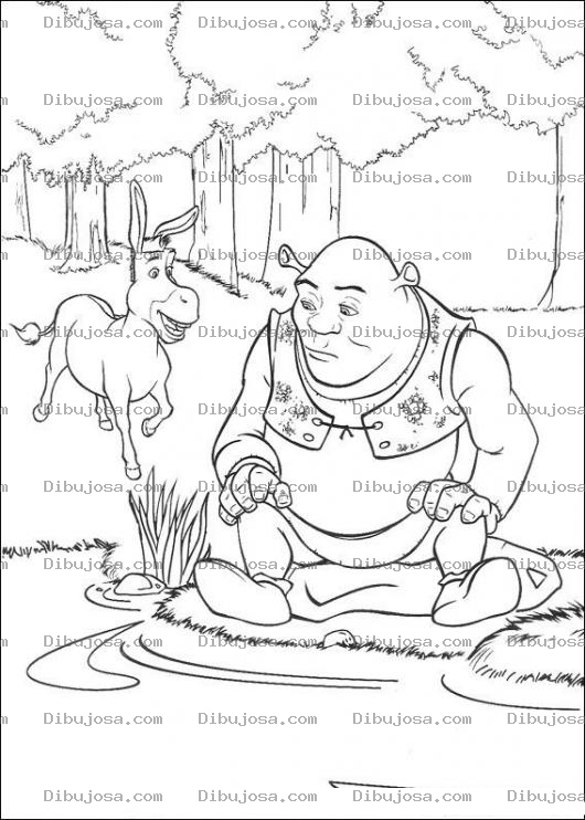 Dibujo para colorear Colorear a Shrek sentado frente al lago
