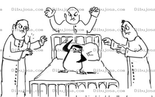 Dibujo para colorear Dibujo De Pinguino Peleando Con Medicos En Un Hospital Para Pintar Y Colorear