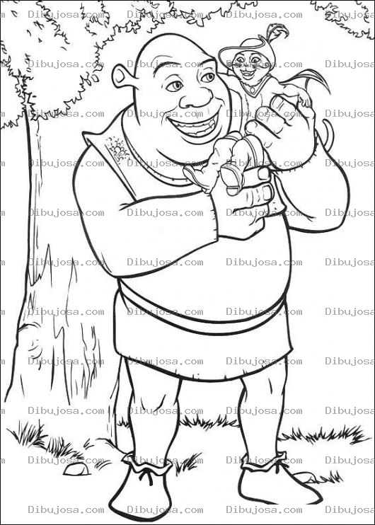 Dibujo para colorear Colorear a Shrek cargando al gato