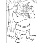 Dibujo para colorear Colorear a Shrek cargando al gato