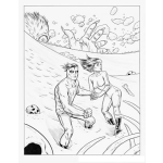 Dibujo para colorear Dibujo De Una Pareja Huyendo De Un Gigante Para Pintar Y Colorear